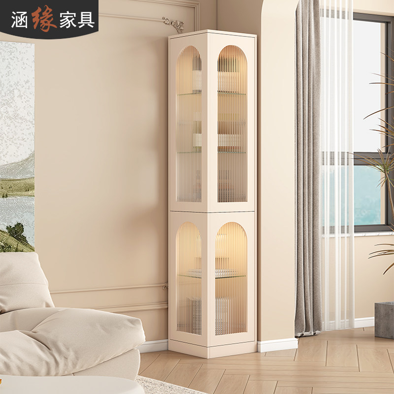 奶油风转角酒柜展示柜客厅靠墙餐柜墙角柜家用轻奢玻璃门柜子,住宅家具,酒柜,淘宝优惠券,粉丝福利购,淘宝优惠卷