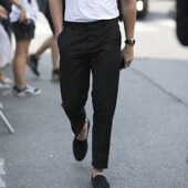 休闲免烫时尚 九分裤 中高腰修身 小脚裤 春夏季 纯色锥形男裤 男士