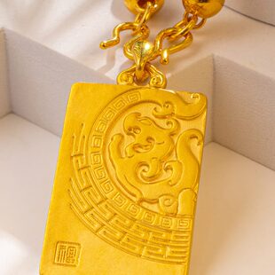 古法金无事牌吊坠纯黄金包银许愿牌挂坠足金9999方形传承金牌男女