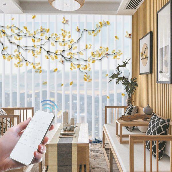 优诗曼印花梦幻垂直百叶帘智能遥控客厅阳台遮光手电动双层布纱帘,居家布艺,垂直帘/梦幻帘,淘宝优惠券,粉丝福利购,淘宝优惠卷