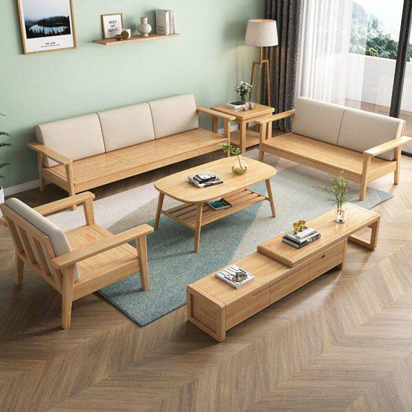 北欧实木沙发简约现代客厅日式小户型三人位冬夏两用实木沙发组合