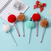 2024新款 卡通圣诞毛球圆珠笔可爱学生文具中性笔儿童圣诞节礼品笔