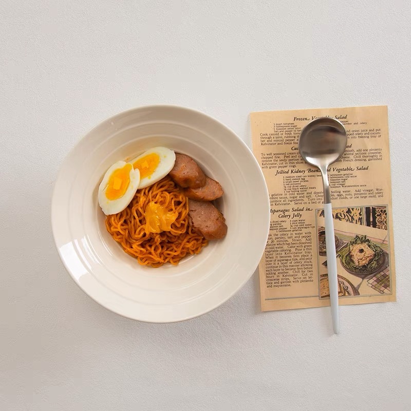 纯白横纹喇叭碗拉面碗汤碗稀饭碗粥碗日式简.约大号饭碗