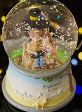 秋季之恋小提琴情侣水晶球七夕男生女生情人节日礼物家居桌面摆件