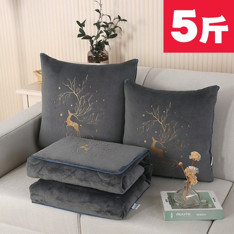 加厚牛奶绒刺绣抱枕被子两用5斤办公室午睡汽车毯子靠垫冬季保暖,居家布艺,抱枕被,淘宝优惠券,粉丝福利购,淘宝优惠卷