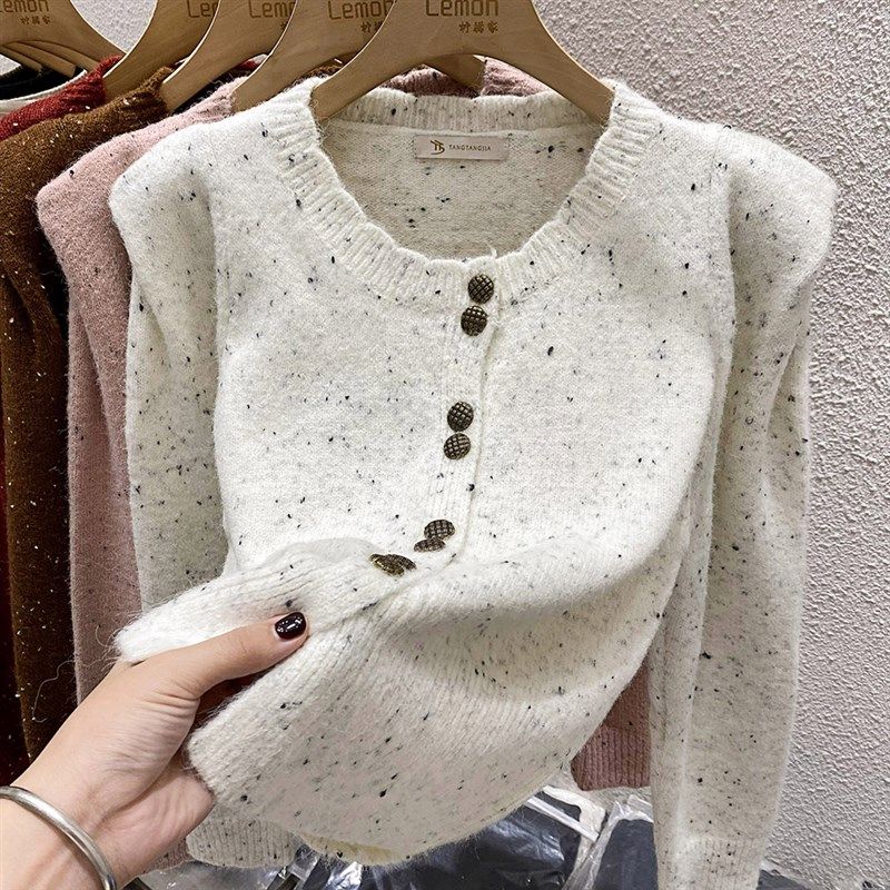 2023秋冬复古法式针织开衫女加厚设计感小众圆领毛衣外套羊绒上衣,女装/女士精品,时尚防晒服,淘宝优惠券,粉丝福利购,淘宝优惠卷