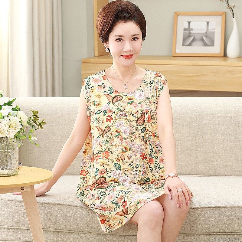 睡裙女夏季妈妈纯棉绸无袖中老年睡衣薄款绵绸家居服可外穿连衣裙,女士内衣/男士内衣/家居服,睡裙,淘宝优惠券,粉丝福利购,淘宝优惠卷