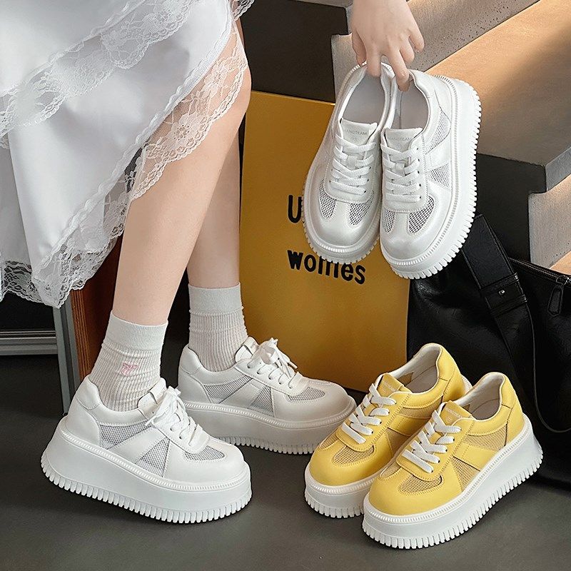 欧货真皮网鞋厚底小白鞋女运动鞋2025夏季新款软底休闲鞋网面板鞋,女鞋,网面鞋,淘宝优惠券,粉丝福利购,淘宝优惠卷