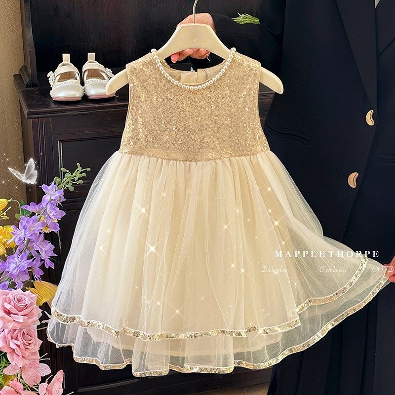 女童连衣裙夏季2025新款宝宝亮片背心裙儿童高级香槟色礼服公主裙,童装/婴儿装/亲子装,连衣裙,淘宝优惠券,粉丝福利购,淘宝优惠卷