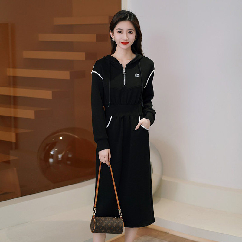 小个子连衣裙女2024春季新款时尚连帽抽绳A字裙收腰显瘦中长裙子,女装/女士精品,连衣裙,淘宝优惠券,粉丝福利购,淘宝优惠卷