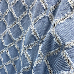 磨破做旧提花牛仔布料水洗高档加厚肌理改造diy手工包包服装面料