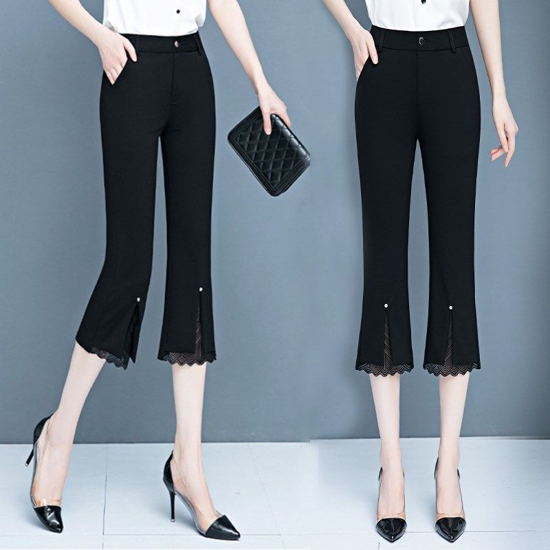 开叉七分微喇裤女2025夏季新款冰丝休闲裤薄款马蒂裤显瘦喇叭裤子,女装/女士精品,大码裤装,淘宝优惠券,粉丝福利购,淘宝优惠卷