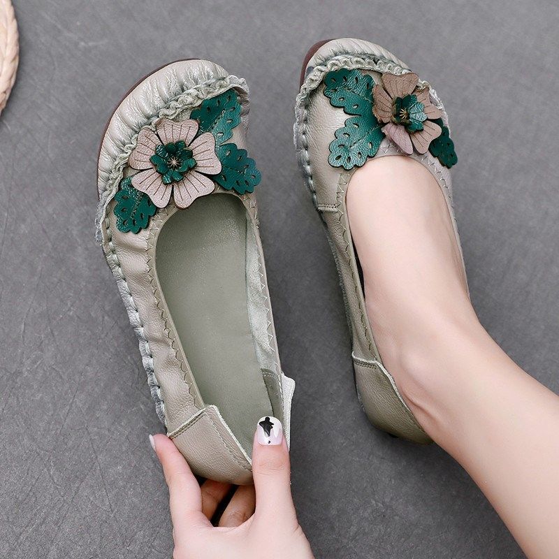 真皮单鞋平底防滑软底妈妈鞋民族风女鞋女皮鞋复古中老年牛筋底鞋,女鞋,浅口单鞋,淘宝优惠券,粉丝福利购,淘宝优惠卷