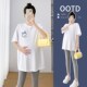 圆领卡通短袖 孕妇装 T恤衫 怀孕期托腹打底裤 2024夏季 潮妈套装 新款