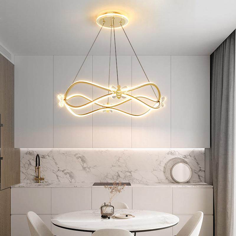 客厅吊灯轻奢餐厅灯现代简约大气家用北欧波浪艺术蜜蜂圆环卧室灯