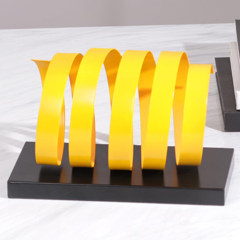 北欧轻奢几何螺纹摆件样板房客厅茶几桌面金属现代艺术软装饰品