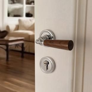 复古室内奶油风法式门锁卧室磁吸静音房门锁中古风家用木门门把手