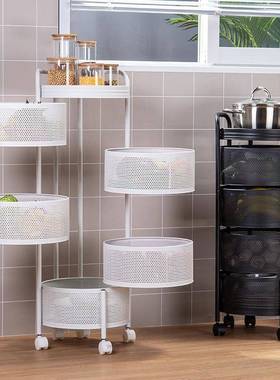 厨房旋转置物架圆形多层果蔬菜篮收纳储物架客厅多功能落地收纳架