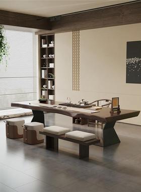 实木大板茶桌新款高端设计师轻奢高级感泡茶台办公室客厅家用