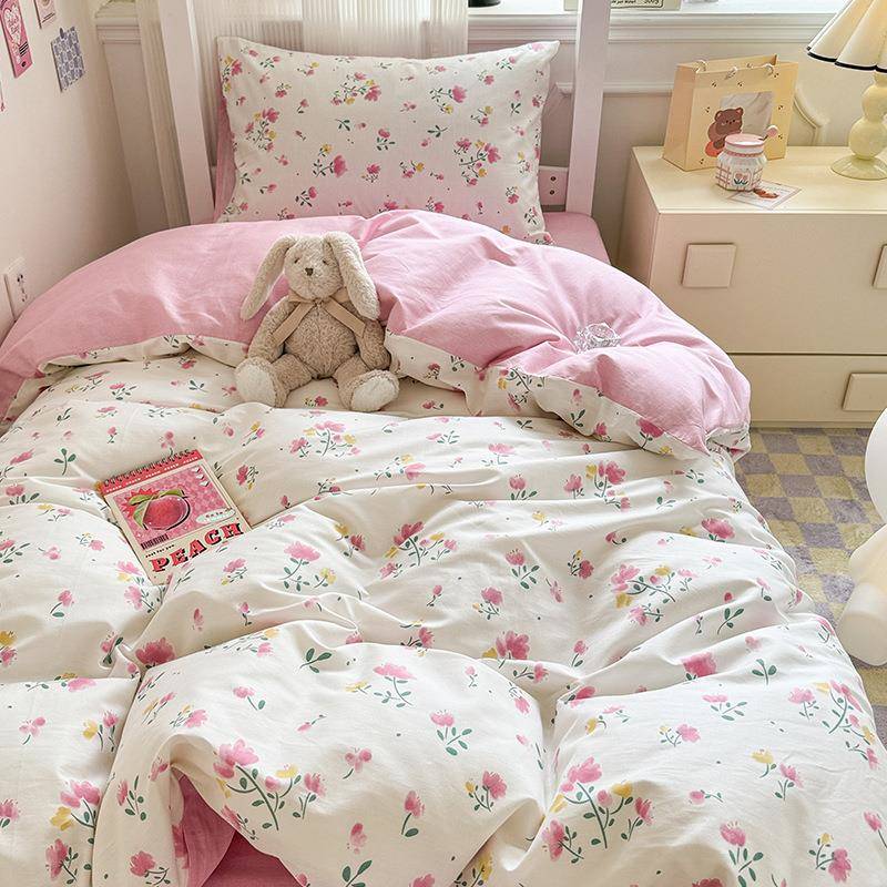 少女心田园纯棉床上四件套1.8米全棉床单被套罩宿舍三件套床品1.5