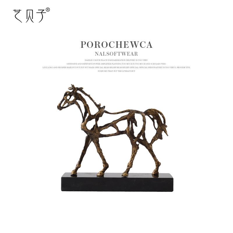 现代简约新中式镂空铜马摆件样板房吧台客厅玄关书柜艺术软装饰品