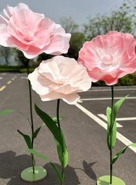 新款婚庆道具路引花舞台泡沫纸花真丝网花婚礼布置装饰橱窗摆件