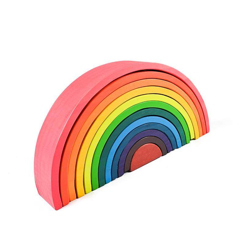 蒙氏彩虹拼装益智幼儿园儿童木制12色隧道玩具男女孩成人大号积木