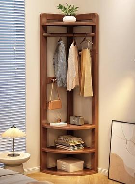 全实木转角衣帽架省空间卧室落地挂衣架简易置物架墙角挂衣服架子