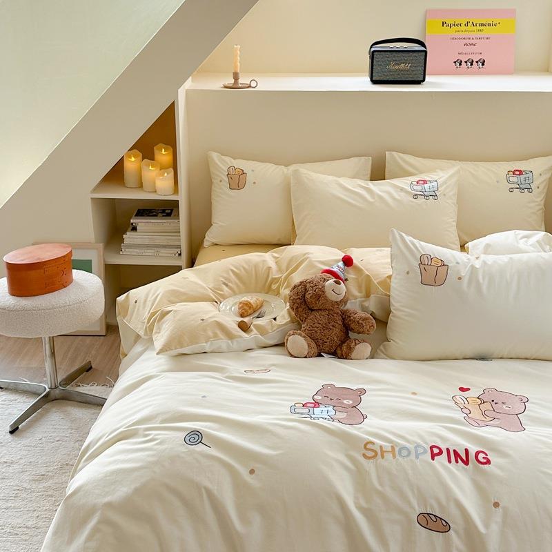 ！A类母婴级全棉水洗棉绣花四件套纯棉床上宿舍三件套被套4刺绣款