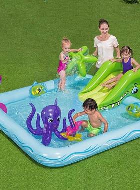 Bestway53052海洋动物戏水乐园儿童充气娱乐泳池滑梯喷水池