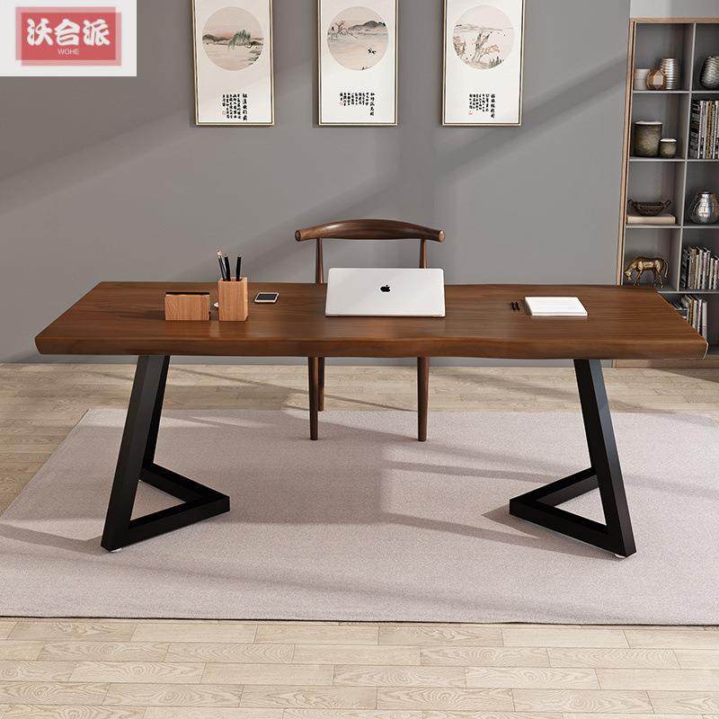 美式实木台式电脑桌家用办公桌简约现代loft工作台长条桌写字书桌