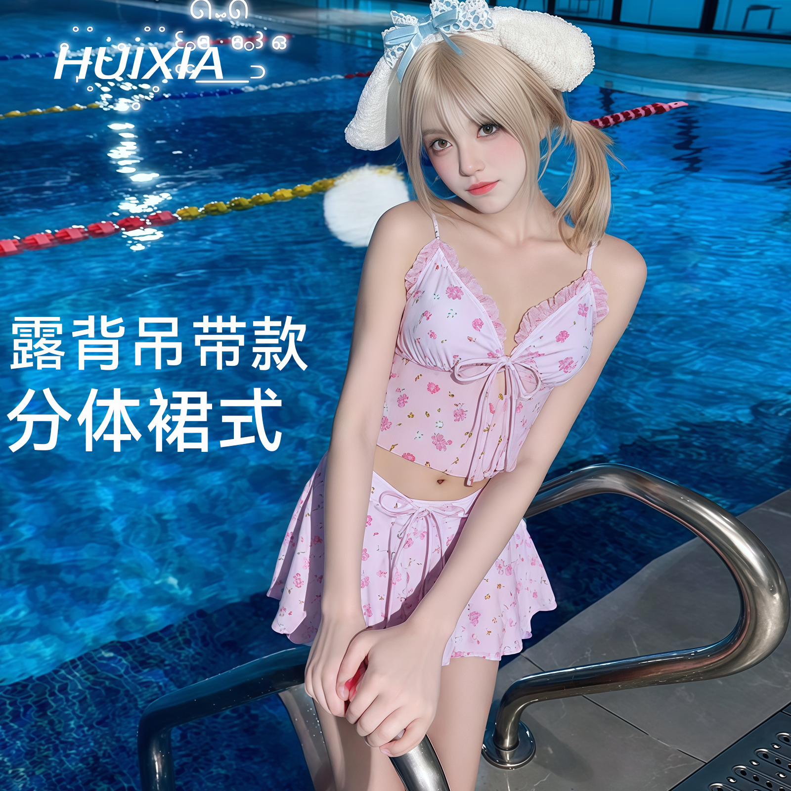 分体泳衣女款2025新款粉色裙式三角保守显瘦遮肉度假泡温泉两件套