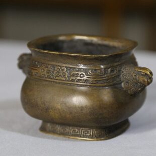 仿古彝炉纯铜香炉天鸡耳蟹壳青手工烧色铜炉古纹失蜡法线香熏香炉