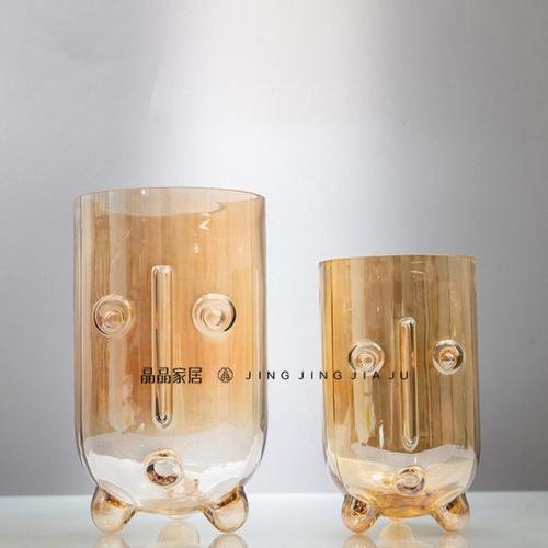 轻奢极简琥珀色透明创意人脸玻璃花瓶桌面家居饰品售楼处玄关摆设