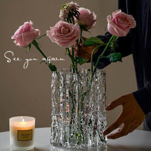 花瓶摆件客厅插花玻璃高级感透明冰川纹,家居饰品,餐桌花艺,淘宝优惠券,粉丝福利购,淘宝优惠卷