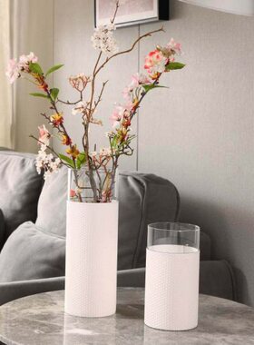 柏凯奇轻奢新中式编织皮花瓶高档简约样板间客厅装饰创意插花摆件