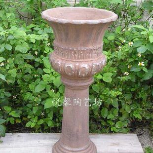 欧式家居厅堂装饰品 落地陶器  花器 大气复古摆件 复古粗陶花盆
