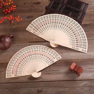 香木扇折扇仿檀香木8英寸镂空舞蹈扇工艺扇雕花 礼品扇定做LOG 包邮