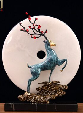 宽和纯黄铜小鹿摆件电视柜家居新中式创意工艺品平安办公装饰品