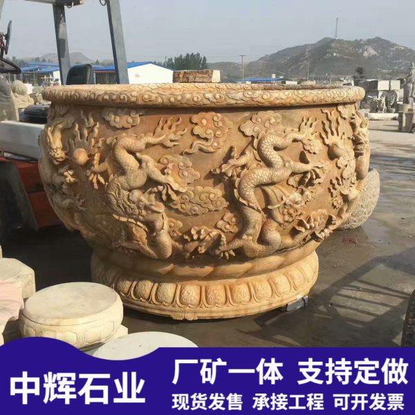 青石雕花鱼缸景观户外造景圆形石水缸仿古流水摆件花盆鱼缸,家居饰品,石雕,淘宝优惠券,粉丝福利购,淘宝优惠卷