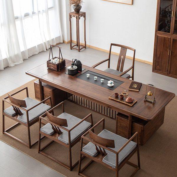 北美黑胡桃实木茶桌新中式办公室茶桌椅组合阳台长条茶几桌功夫茶,住宅家具,家用茶台/茶桌,淘宝优惠券,粉丝福利购,淘宝优惠卷