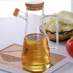 厨房家用玻璃油壶 高硼硅玻璃带刻度调味油瓶把手玻璃醋壶储油瓶