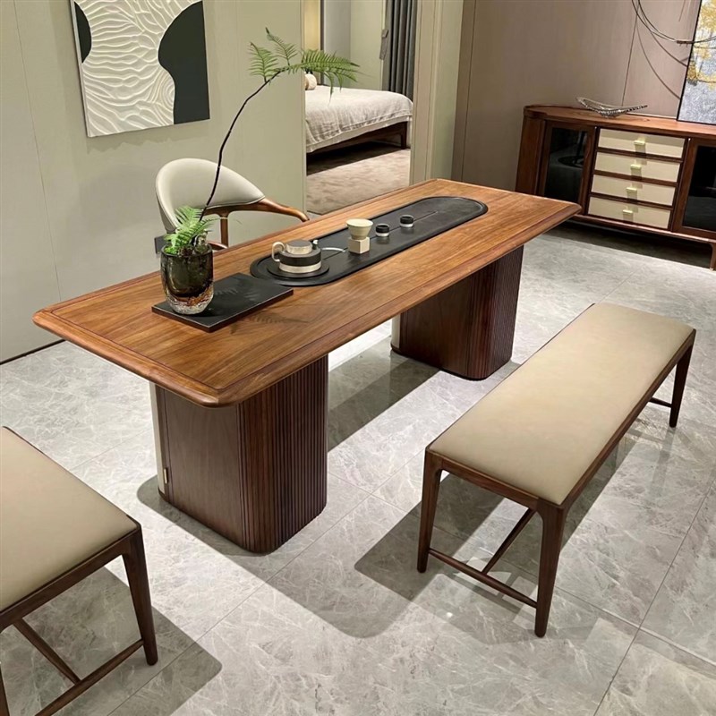 北美黑胡桃白蜡木茶桌椅组合高端办公I室泡茶桌酒店民宿实木茶台