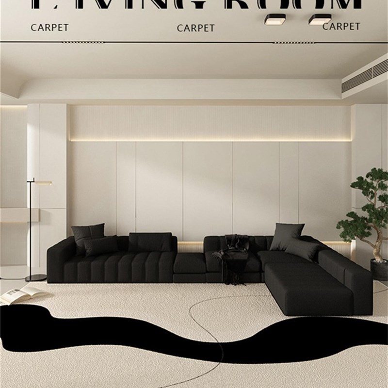 2025新款客厅地毯无障碍豪华高端免洗可H擦拭地垫黑白沙发咖啡桌