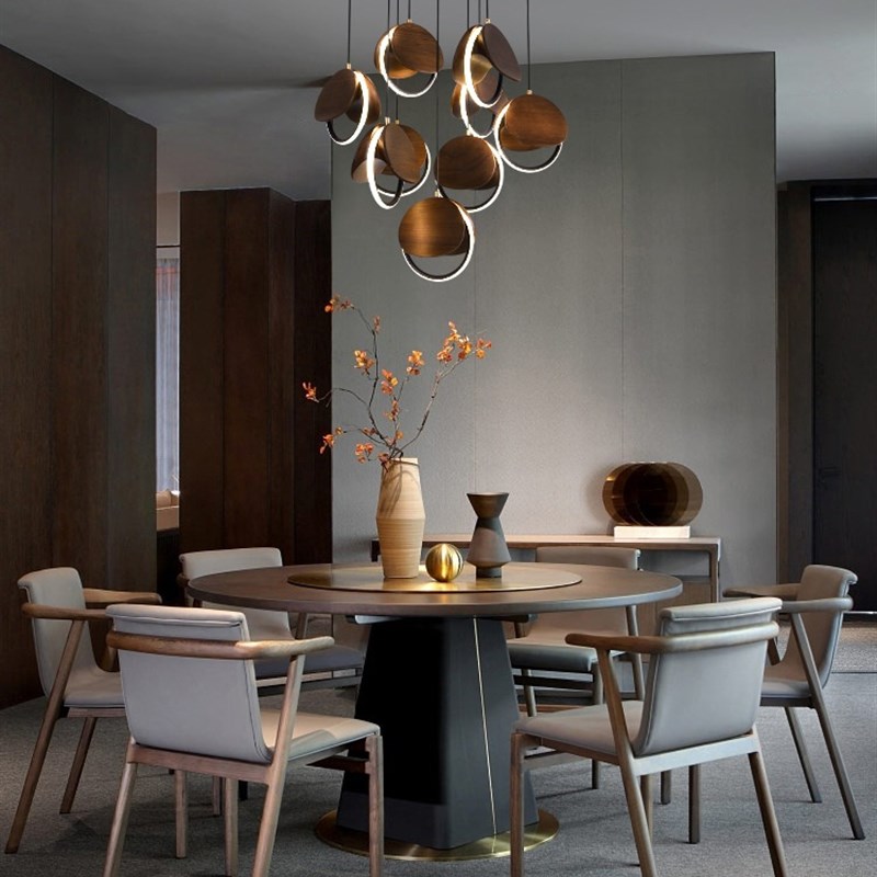 [-思圆]新中式吊灯客厅z餐厅灯现代简约实木大厅风灯具