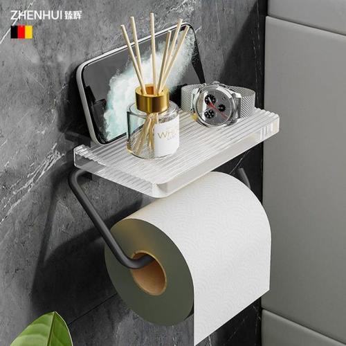 轻奢卷纸架卫生间亚克力厕所纸巾壁挂免打孔厕纸盒手机抽纸置物架