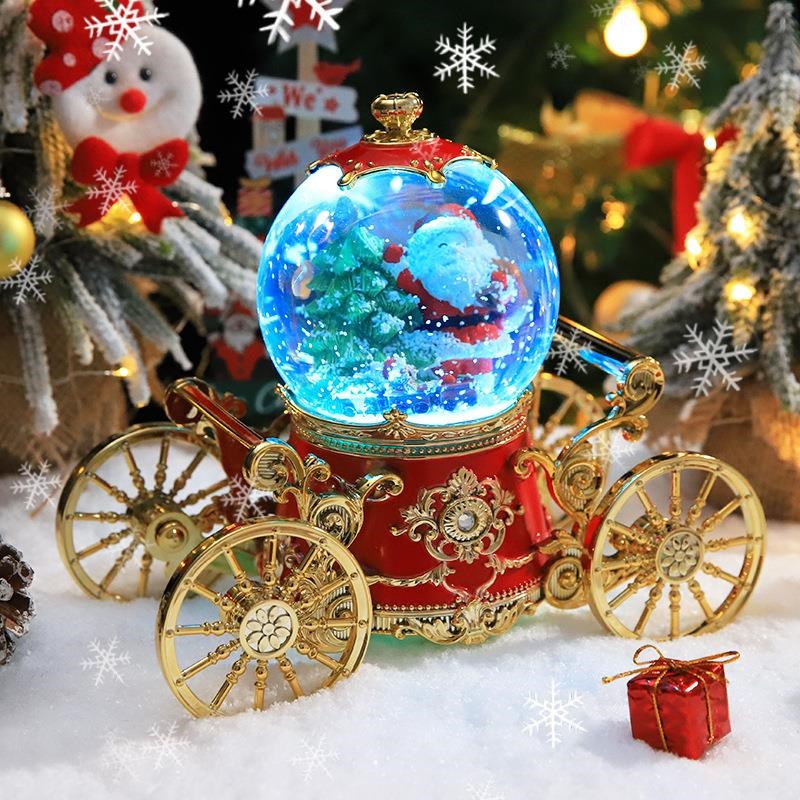 2025圣诞节装饰品摆件圣诞老人水晶球音乐盒八音S盒创意生日礼物