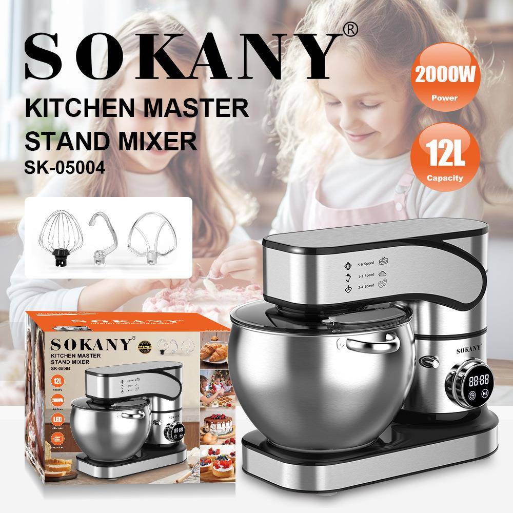出口SOKANY05004揉面机家用12L厨师机全自动LED打蛋和面机搅拌机