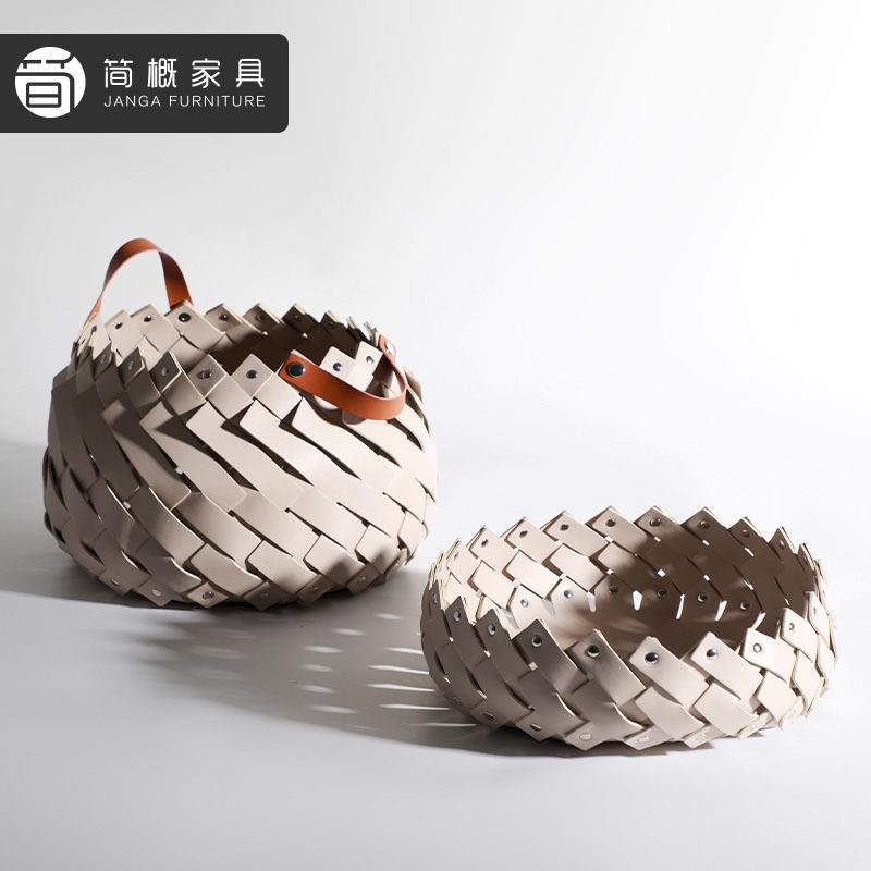 轻奢简便皮革水果篮客厅庭院高端水果盘家用玄关创意刺猬收纳篮