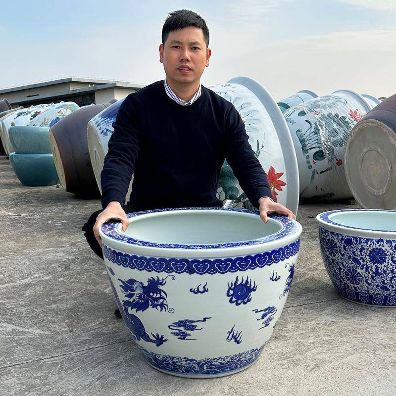 庭院碗莲荷花盆缸室外特大号种树大缸1米睡莲花盆缸青花陶瓷水缸